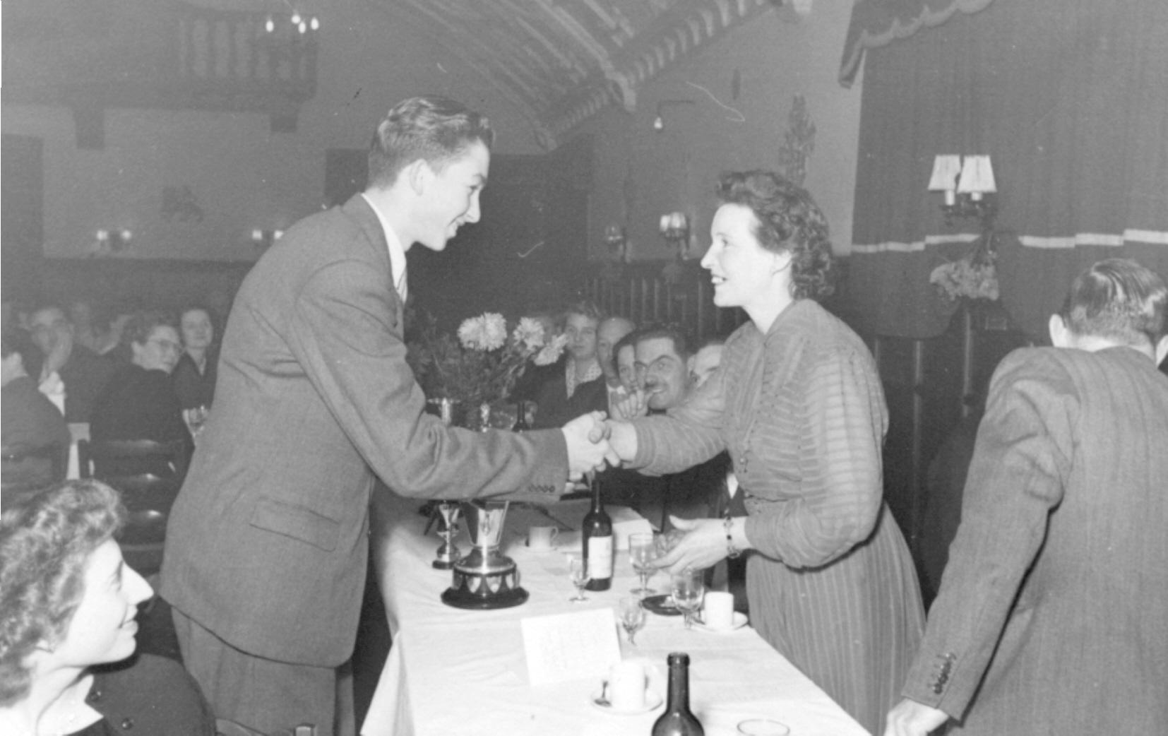 Club dinner, December 1952. Receiving awards from Mrs Sharpe